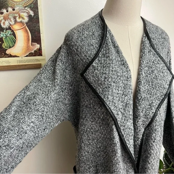 Tart Marled Grey Knit Long Open Cardigan Jacket Medium - Picture 7 of 9